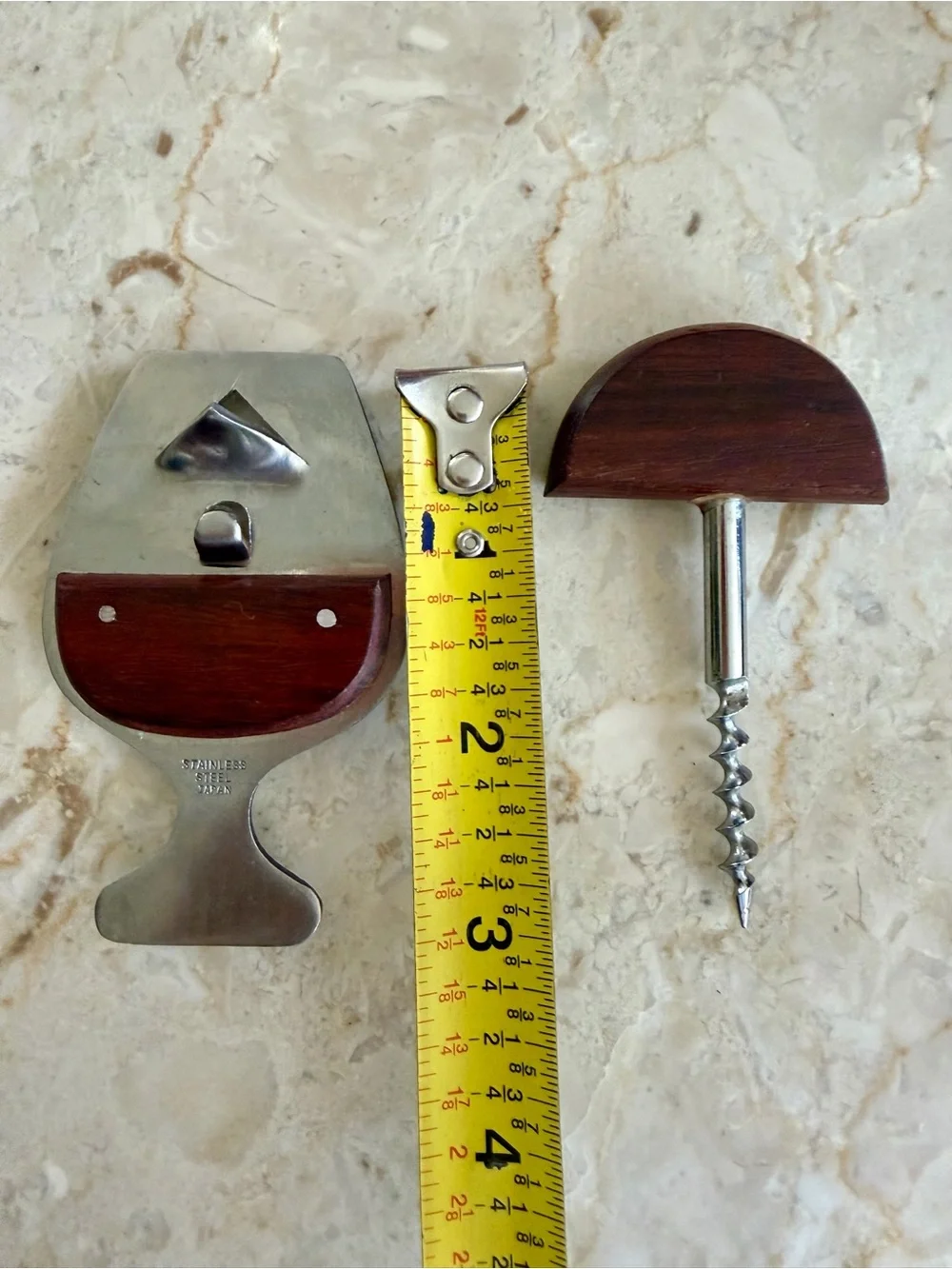 Vintage Mid-Century Japan Stainless Steel Wood Bar Tool Set